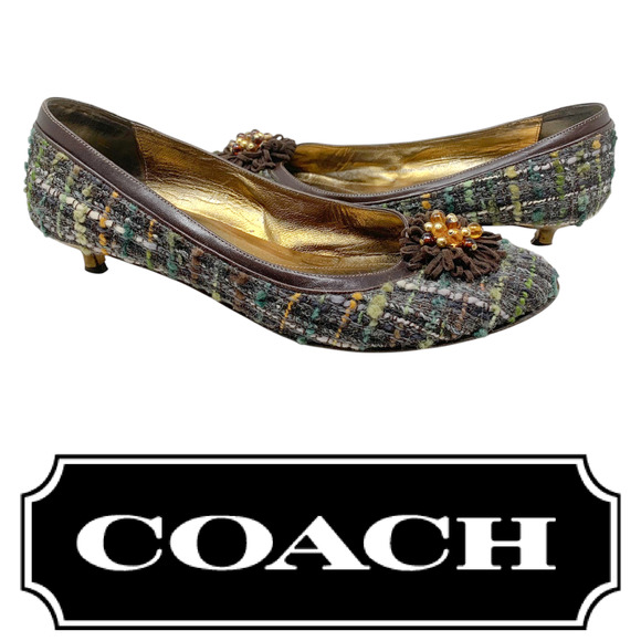 Vintage 1990's Y2K Coach Tweed Pumps Kitten Heel Women's Sz 11 P676 Indianna - Picture 1 of 11